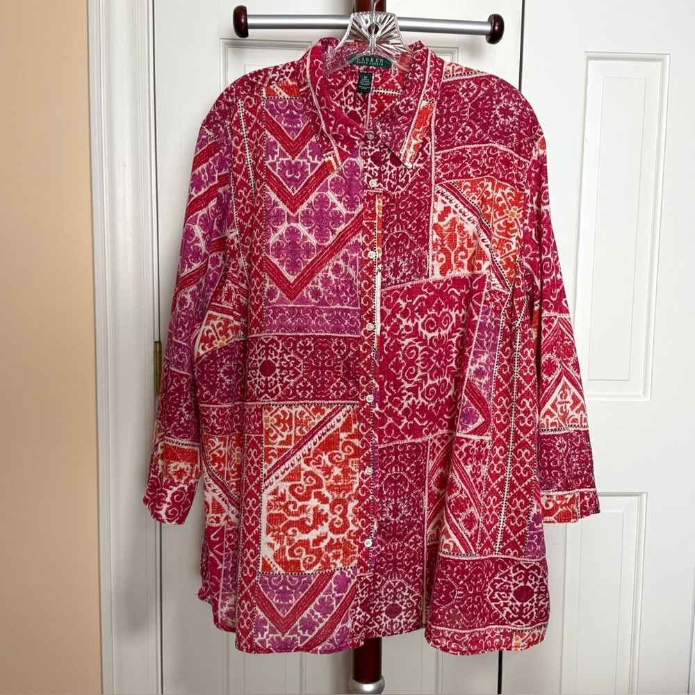 Ralph Lauren Multicolor Patchwork Button Down Cot… - image 1